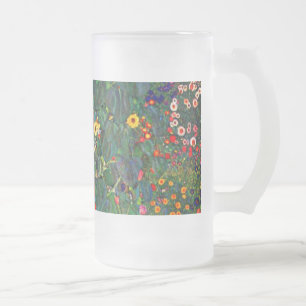 Gustav Klimt Flower Garden Frosted Glass Beer Mug