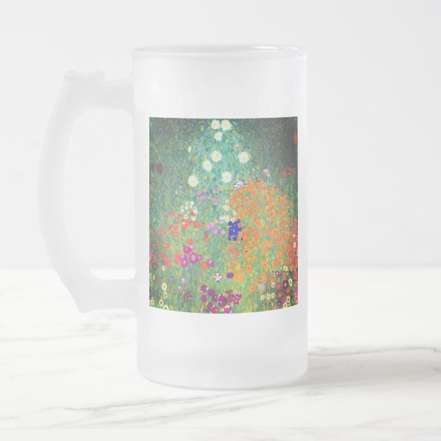 Gustav Klimt Flower Garden Frosted Glass Beer Mug (Left)