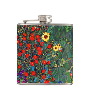 Gustav Klimt Flower Garden Hip Flask