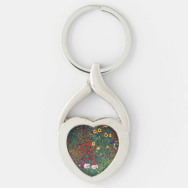 Gustav Klimt Flower Garden Key Ring (Front)