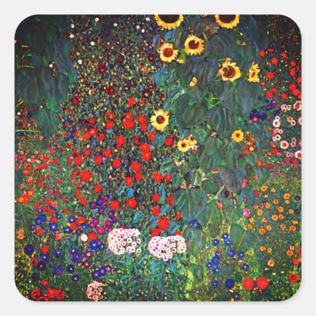 Gustav Klimt Flower Garden Square Sticker (Front)
