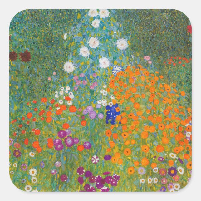 Gustav Klimt - Flower Garden Square Sticker (Front)