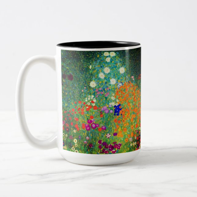 Gustav Klimt Flower Garden Two-Tone Coffee Mug (Left)