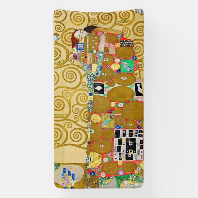 Gustav Klimt Fulfilment Nouveau Couple Banner (Vertical)