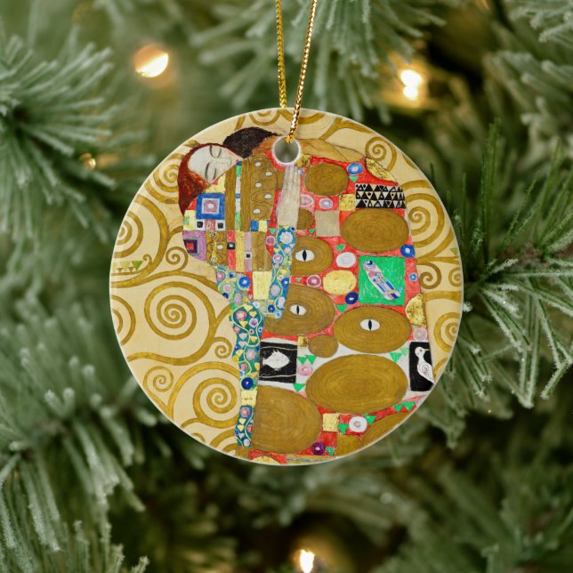 Gustav Klimt Fulfilment Nouveau Couple Ceramic Tree Decoration (Tree)