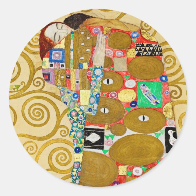 Gustav Klimt Fulfilment Nouveau Couple Classic Round Sticker (Front)