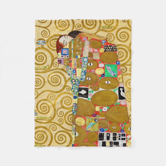 Gustav Klimt Fulfilment Nouveau Couple Fleece Blanket (Front)