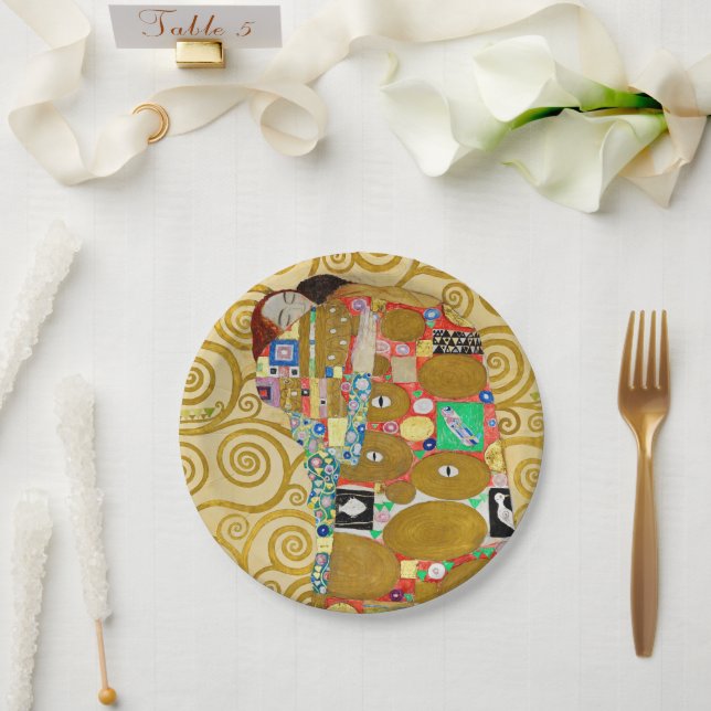 Gustav Klimt Fulfilment Nouveau Couple Paper Plate (Wedding)