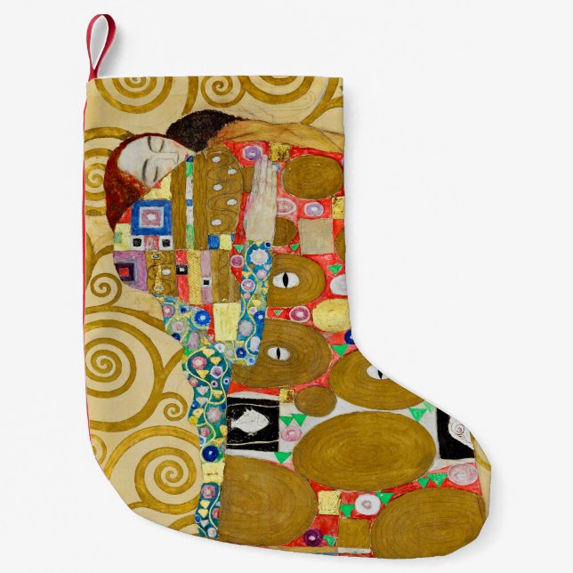 Gustav Klimt Fulfilment Nouveau Couple Small Christmas Stocking (Front)