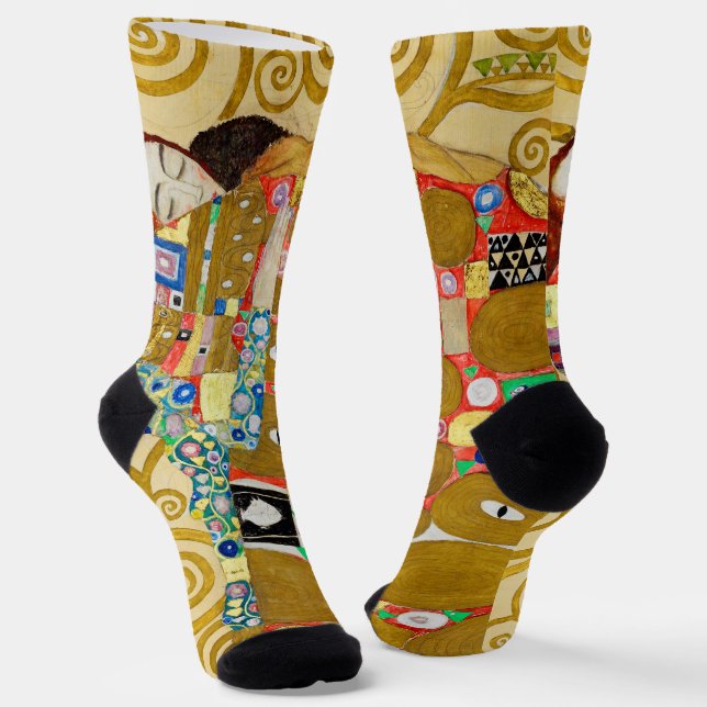 Gustav Klimt Fulfilment Nouveau Couple Socks (Angled)