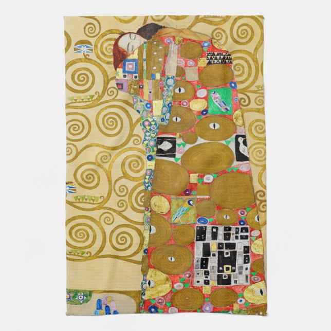 Gustav Klimt Fulfilment Nouveau Couple Tea Towel (Vertical)