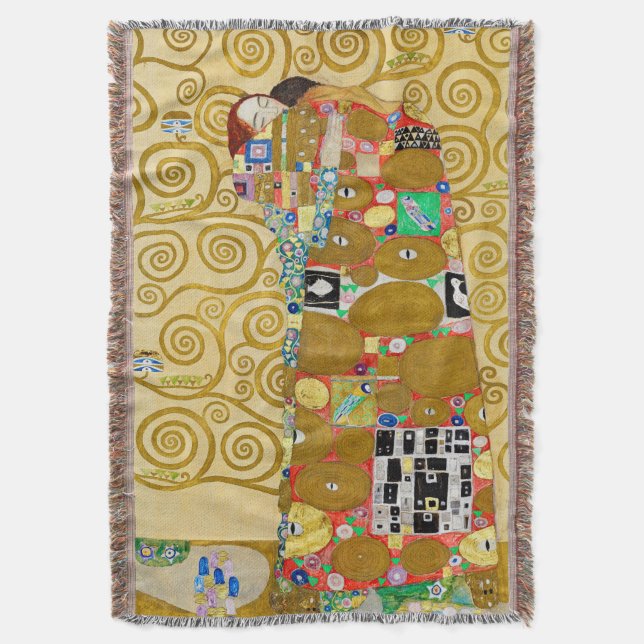 Gustav Klimt Fulfilment Nouveau Couple Throw Blanket (Front Vertical)