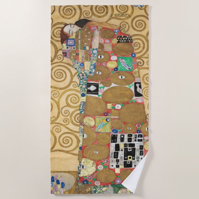 Gustav Klimt - Fulfilment, Stoclet Frieze Beach Towel (Front)