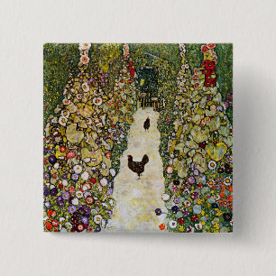 Gustav Klimt - Garden Path with Chickens 15 Cm Square Badge