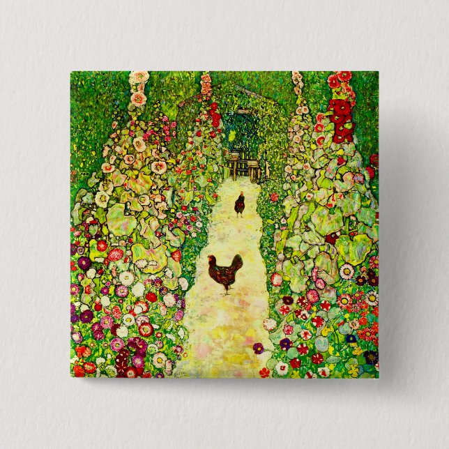 Gustav Klimt Garden with Chickens 15 Cm Square Badge (Front)