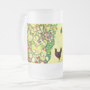 Gustav Klimt Garden with Chickens Frosted Glass Beer Mug