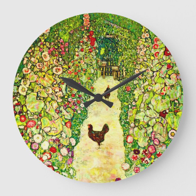 Gustav Klimt Garden with Chickens Large Clock (Front)
