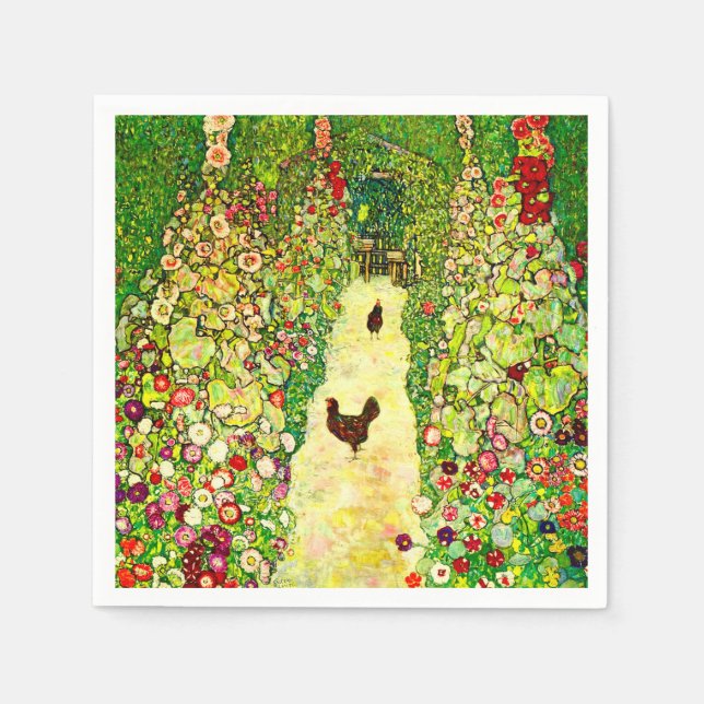 Gustav Klimt Garden with Chickens Napkin (Front)