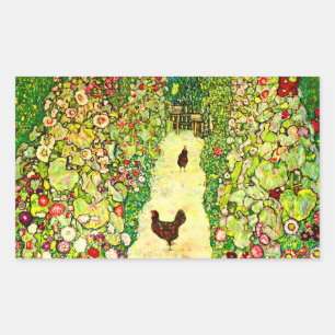 Gustav Klimt Garden with Chickens Rectangular Sticker