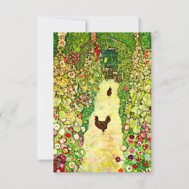 Gustav Klimt Garden with Chickens RSVP Card (Front)