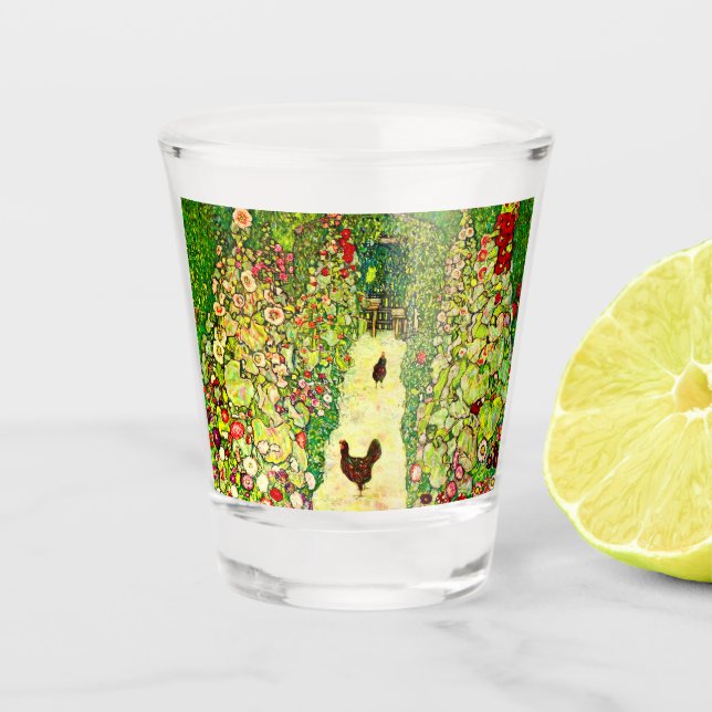 Gustav Klimt Garden with Chickens Shot Glass (Front)