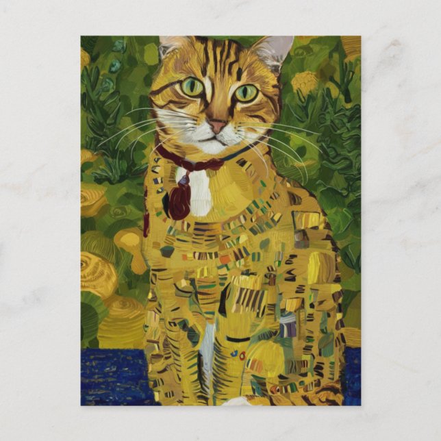 Gustav Klimt gold cute cat spoof, Gustav klimt art Postcard (Front)