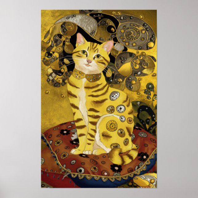 Gustav Klimt gold cute cat spoof, Gustav klimt art Poster (Front)