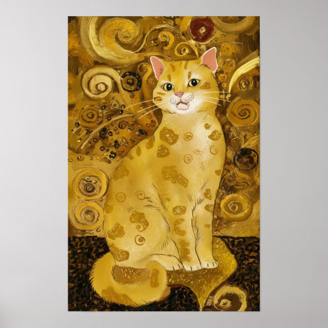 Gustav Klimt gold cute cat spoof, Gustav klimt art Poster (Front)