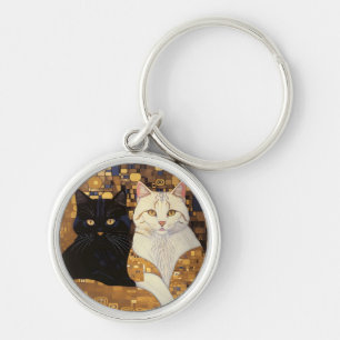 Gustav Klimt Inspired Two Cats In Bed Key Ring