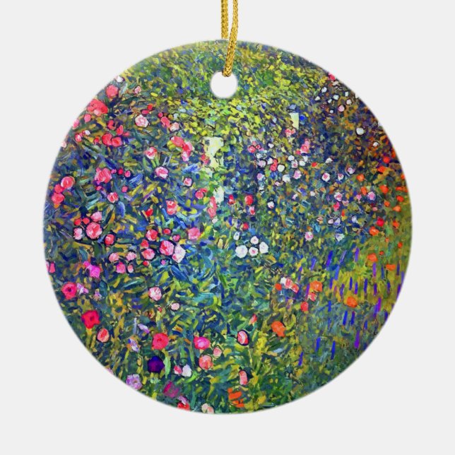 Gustav Klimt Italian Garden Ceramic Tree Decoration (Front)