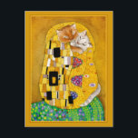 Gustav Klimt kiss gold cute cat spoof postcard<br><div class="desc">This is a spoof of Gustav Klimt's painting,  "The Kiss."  Because my version features cat,  it's titled "Cat Kisses."  You can change the border colour if you'd like.  This image is also available on other products in my Zazzle store.</div>