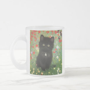 Gustav Klimt Kitten Frosted Glass Coffee Mug