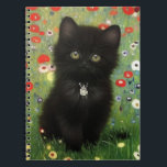 Gustav Klimt Kitten Notebook<br><div class="desc">Notebook featuring a Gustav Klimt kitten! This black kitty wears a silver collar and sits in a field of red,  blue,  white,  and yellow flowers. A wonderful gift for cat lovers and Austrian art enthusiasts!</div>