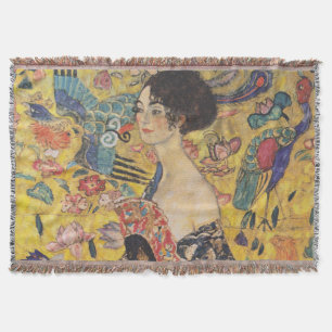 Gustav Klimt Lady with a Fan  Art Nouveau Throw Blanket