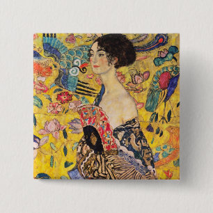 Gustav Klimt - Lady with Fan 15 Cm Square Badge