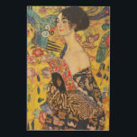 Gustav Klimt Lady With Fan Art Nouveau Painting<br><div class="desc">Gustav Klimt Lady With Fan Art Nouveau Painting This half portrait of a beautiful woman shows a yellow background with asiatic ornaments, colourful birds and lotus flowers. The lady wears a dress in the style of a kimono imprinted with motives of a Chinese dragon dress. Beautiful artistic romantic decorative fine...</div>