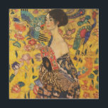 Gustav Klimt Lady With Fan Art Nouveau Painting<br><div class="desc">Gustav Klimt Lady With Fan Art Nouveau Painting This half portrait of a beautiful woman shows a yellow background with asiatic ornaments, colourful birds and lotus flowers. The lady wears a dress in the style of a kimono imprinted with motives of a Chinese dragon dress. Beautiful artistic romantic decorative fine...</div>
