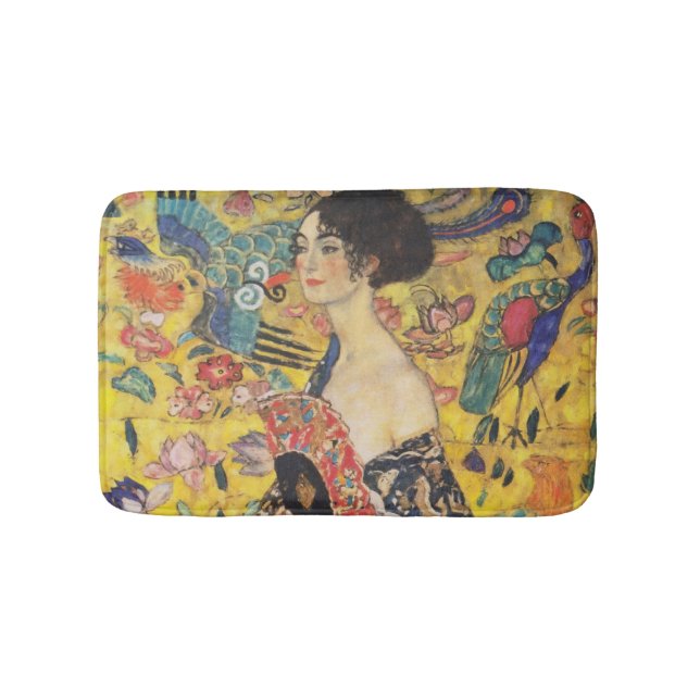 Gustav Klimt Lady With Fan Art Nouveau Painting Bath Mat (Front)