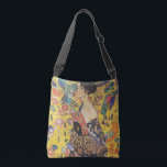 Gustav Klimt Lady With Fan Art Nouveau Painting Crossbody Bag<br><div class="desc">Gustav Klimt Lady With Fan Art Nouveau Painting This half portrait of a beautiful woman shows a yellow background with asiatic ornaments, colourful birds and lotus flowers. The lady wears a dress in the style of a kimono imprinted with motives of a Chinese dragon dress. Beautiful artistic romantic decorative fine...</div>