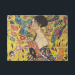 Gustav Klimt Lady With Fan Art Nouveau Painting Doormat<br><div class="desc">Gustav Klimt Lady With Fan Art Nouveau Painting This half portrait of a beautiful woman shows a yellow background with asiatic ornaments, colourful birds and lotus flowers. The lady wears a dress in the style of a kimono imprinted with motives of a Chinese dragon dress. Beautiful artistic romantic decorative fine...</div>