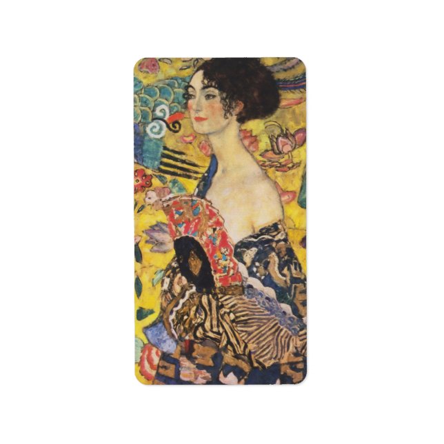 Gustav Klimt Lady With Fan Art Nouveau Painting Label (Front)