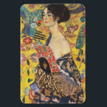 Gustav Klimt Lady With Fan Art Nouveau Painting Magnet<br><div class="desc">Gustav Klimt Lady With Fan Art Nouveau Painting This half portrait of a beautiful woman shows a yellow background with asiatic ornaments, colourful birds and lotus flowers. The lady wears a dress in the style of a kimono imprinted with motives of a Chinese dragon dress. Beautiful artistic romantic decorative fine...</div>