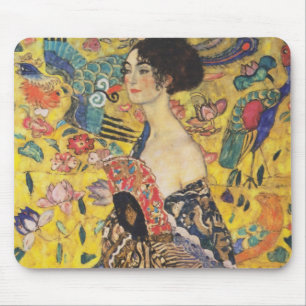 Gustav Klimt Lady With Fan Art Nouveau Painting Mouse Mat