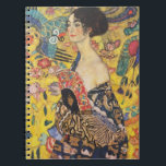 Gustav Klimt Lady With Fan Art Nouveau Painting Notebook<br><div class="desc">Gustav Klimt Lady With Fan Art Nouveau Painting This half portrait of a beautiful woman shows a yellow background with asiatic ornaments, colourful birds and lotus flowers. The lady wears a dress in the style of a kimono imprinted with motives of a Chinese dragon dress. Beautiful artistic romantic decorative fine...</div>