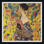 Gustav Klimt Lady With Fan Art Nouveau Painting Poster<br><div class="desc">Gustav Klimt Lady With Fan Art Nouveau Painting This half portrait of a beautiful woman shows a yellow background with asiatic ornaments, colourful birds and lotus flowers. The lady wears a dress in the style of a kimono imprinted with motives of a Chinese dragon dress. Beautiful artistic romantic decorative fine...</div>