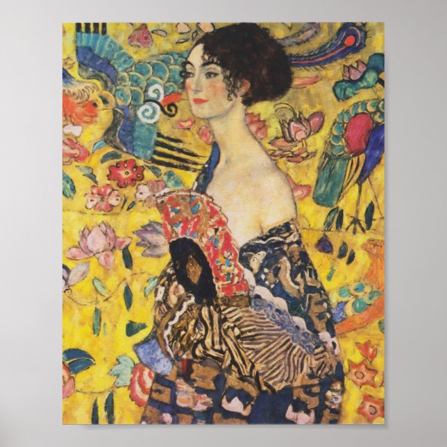 Gustav Klimt Lady With Fan Art Nouveau Painting Poster (Front)