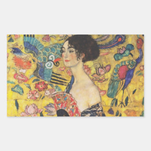 Gustav Klimt Lady With Fan Art Nouveau Painting Rectangular Sticker