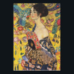 Gustav Klimt Lady With Fan Art Nouveau Painting Table Number<br><div class="desc">Gustav Klimt Lady With Fan Art Nouveau Painting This half portrait of a beautiful woman shows a yellow background with asiatic ornaments, colourful birds and lotus flowers. The lady wears a dress in the style of a kimono imprinted with motives of a Chinese dragon dress. Beautiful artistic romantic decorative fine...</div>