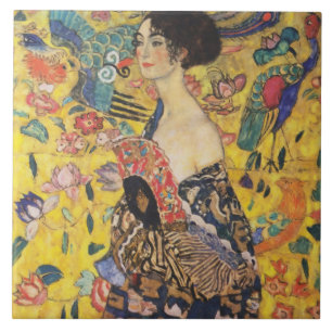 Gustav Klimt Lady With Fan Art Nouveau Painting Tile