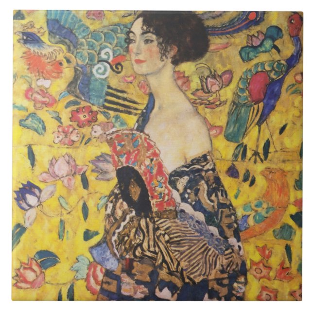 Gustav Klimt Lady With Fan Art Nouveau Painting Tile (Front)